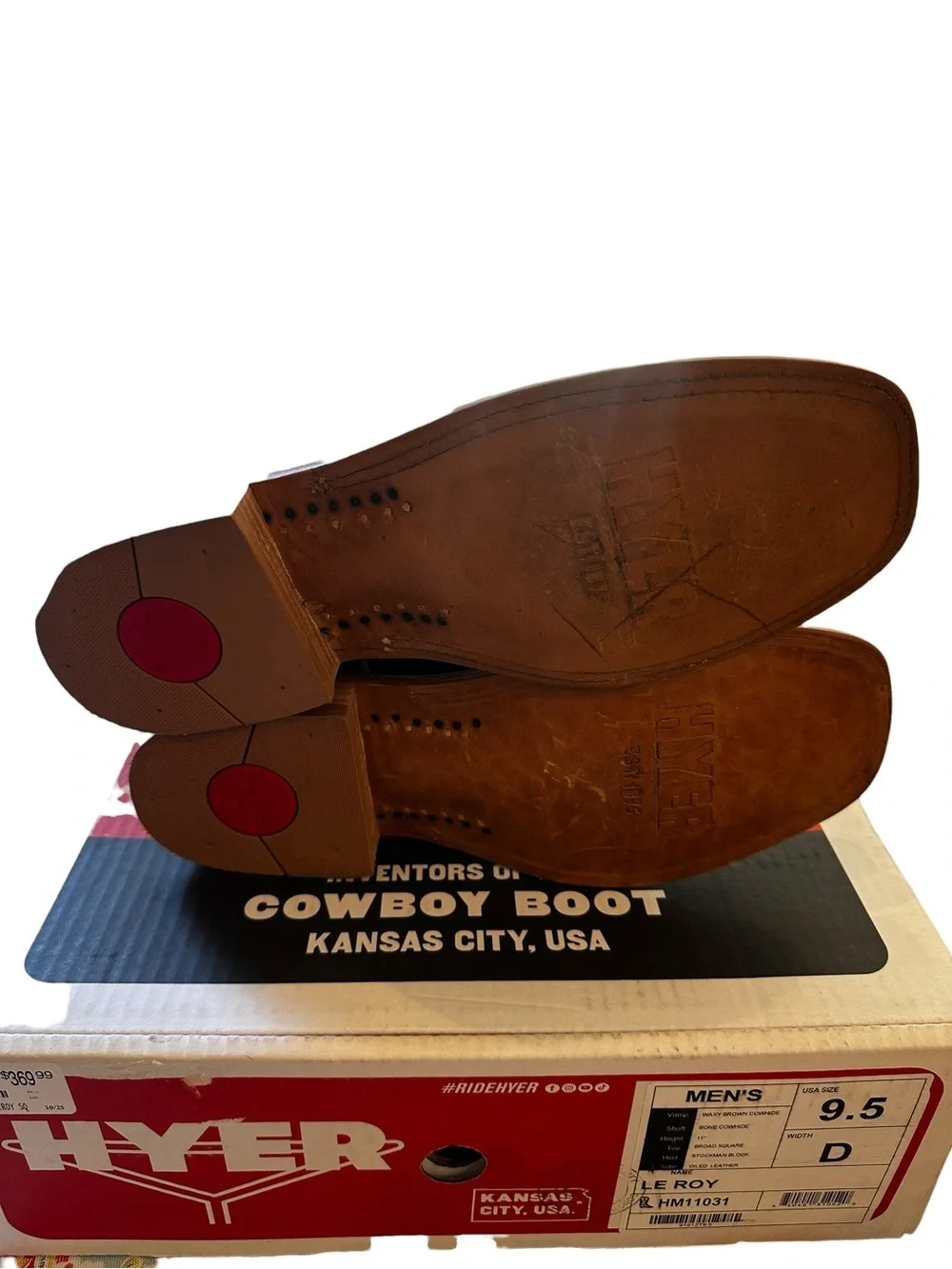 NWT Hyer Le Roy HM11031 Ranch Cowboy Boots Men’s 9.5D Brown Bone Square Toe $369 - Picture 6 of 10